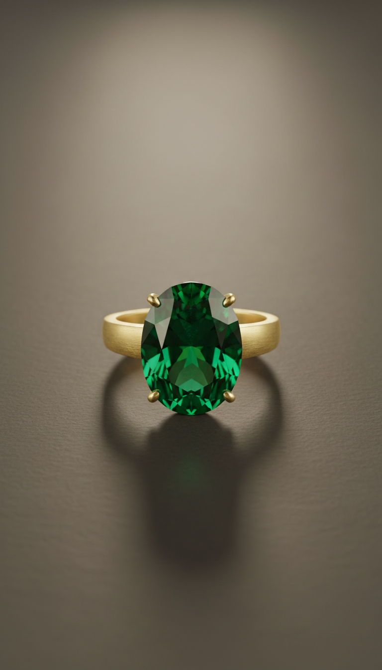 Emerald Cocktail Ring in Brushed Gold