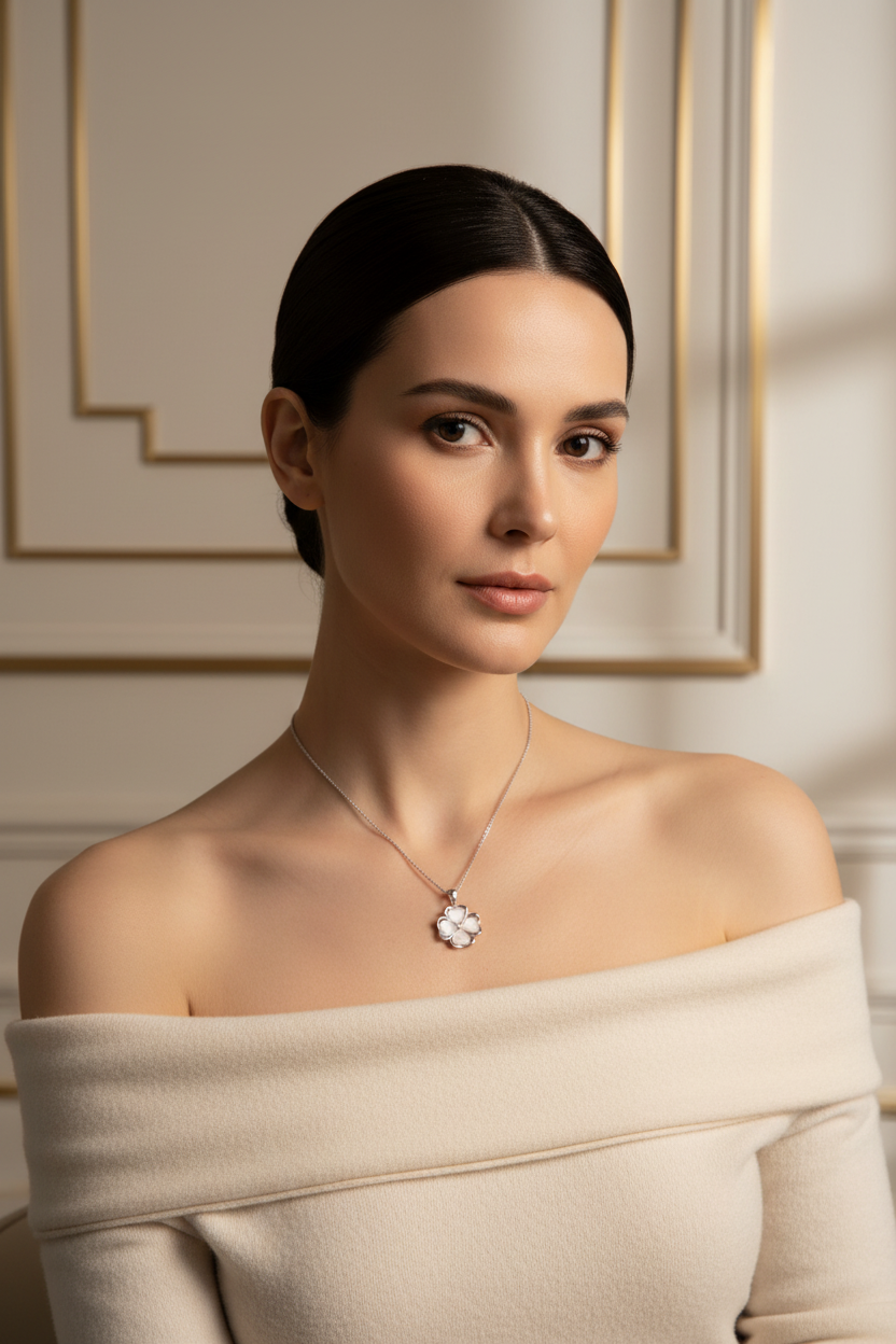 999 Silver Cat's Eye Stone Clavicle Necklace