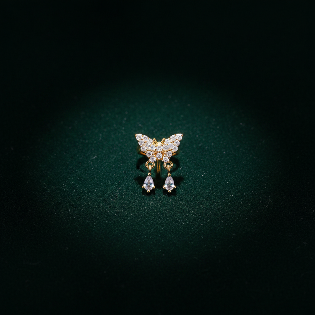 Papillon Clip-On Nose Ring — Zircon & Copper, Silver & Gold