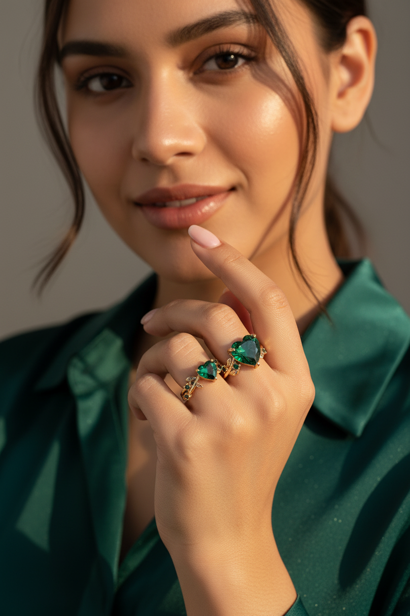 Zircon Heart Stackable Ring Set