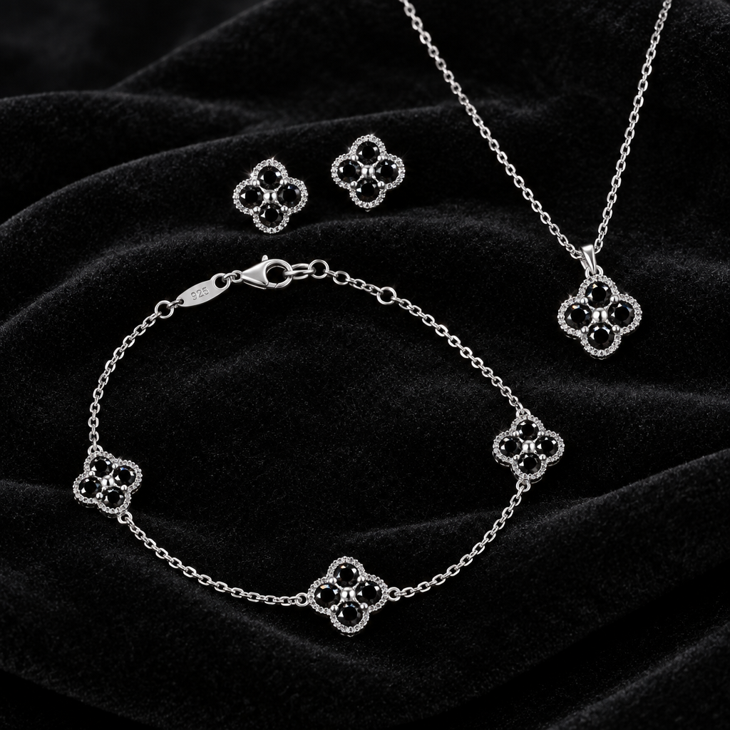 925 Silver Moissanite Four-Leaf Clover Jewelry Set