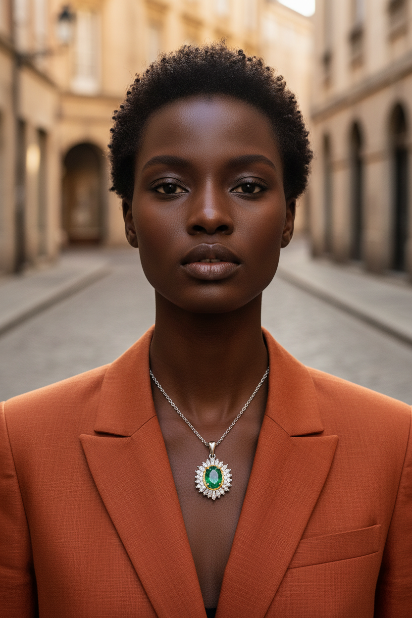 Natural Emerald Flower Pendant Necklace in 925 Silver