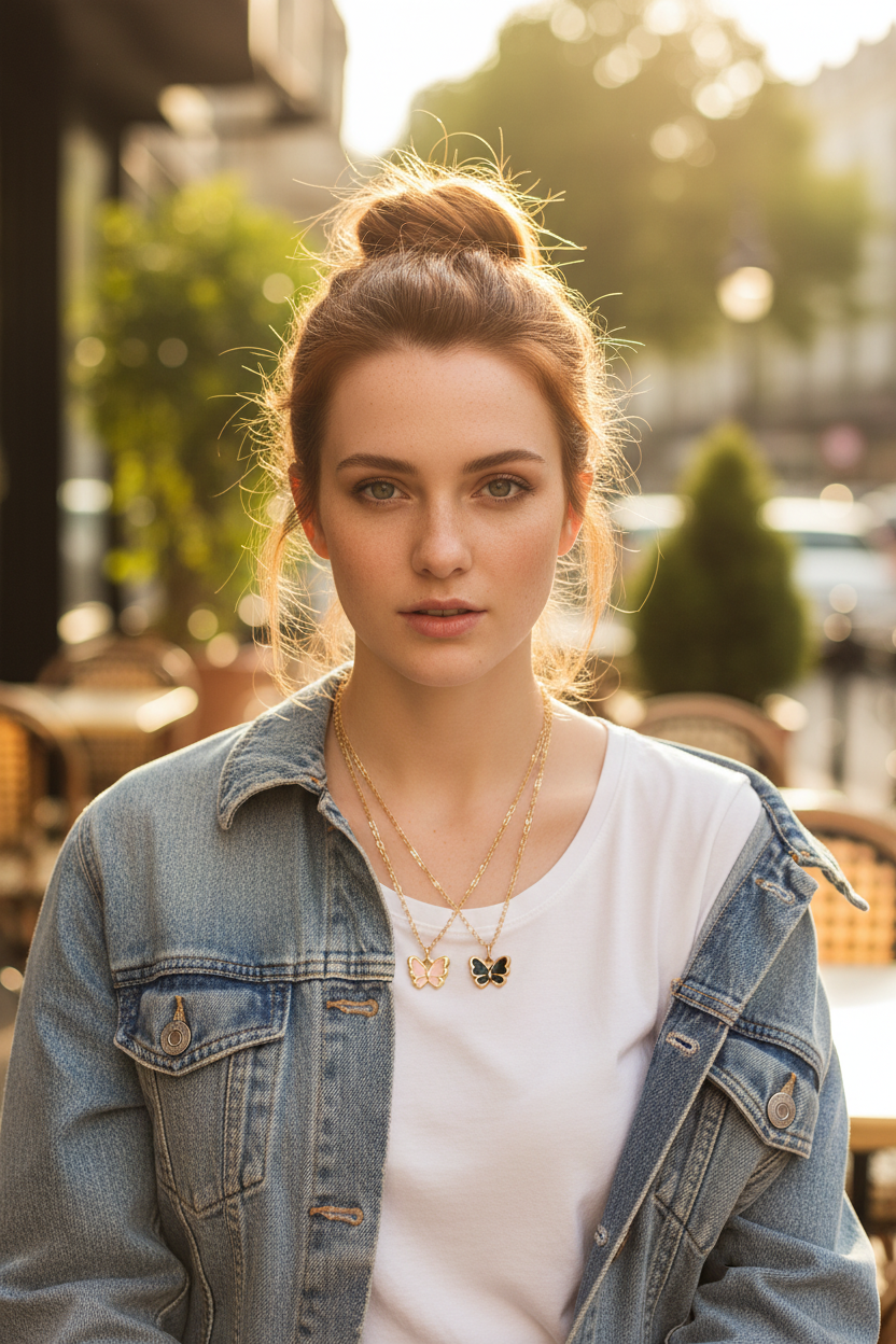 Papillon Enamel Butterfly Necklace Set — Gold-Plated