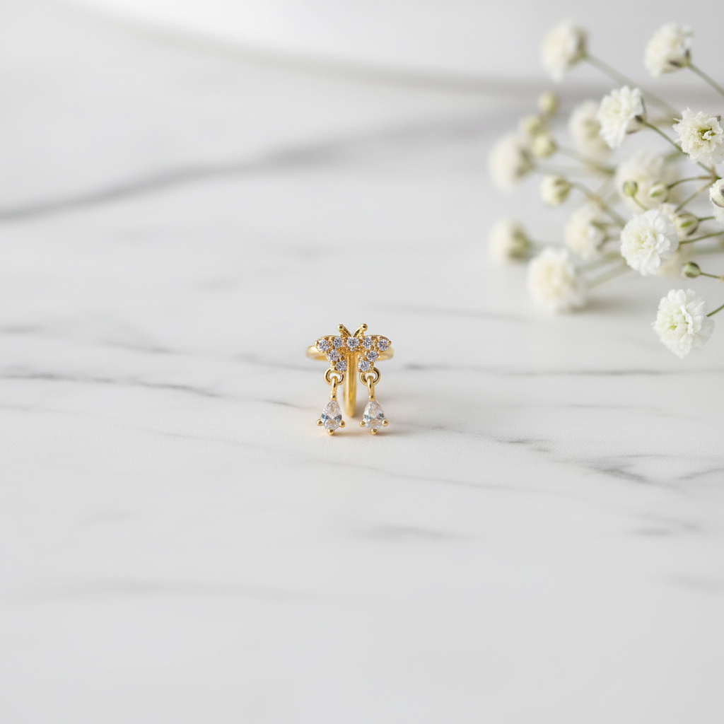 Papillon Clip-On Nose Ring — Zircon & Copper, Silver & Gold