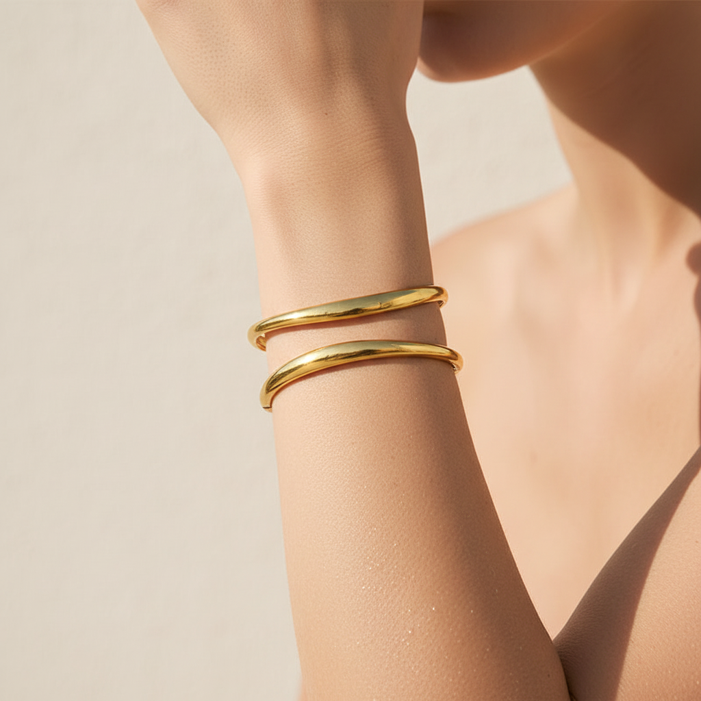 Geometric Hollow Bangle | Gold Stainless Steel