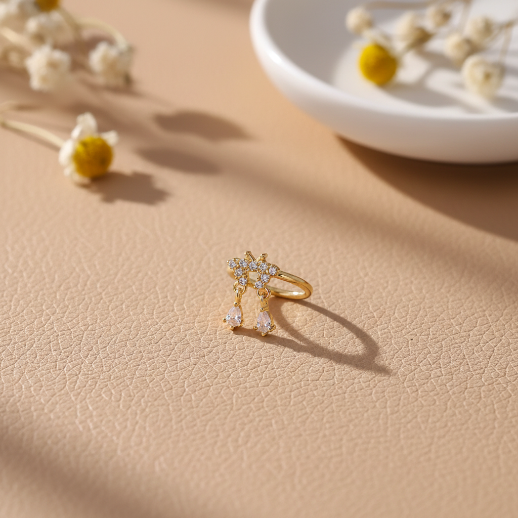 Papillon Clip-On Nose Ring — Zircon & Copper, Silver & Gold