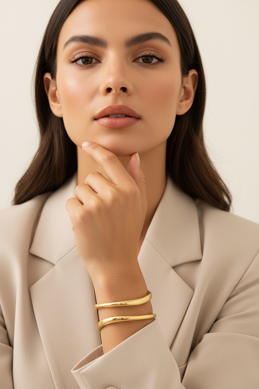 Geometric Hollow Bangle | Gold Stainless Steel
