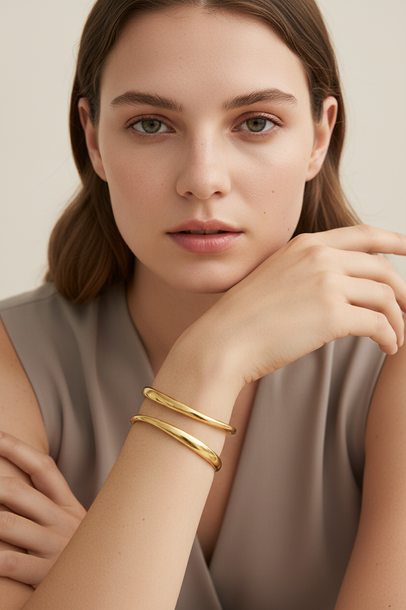 Geometric Hollow Bangle | Gold Stainless Steel