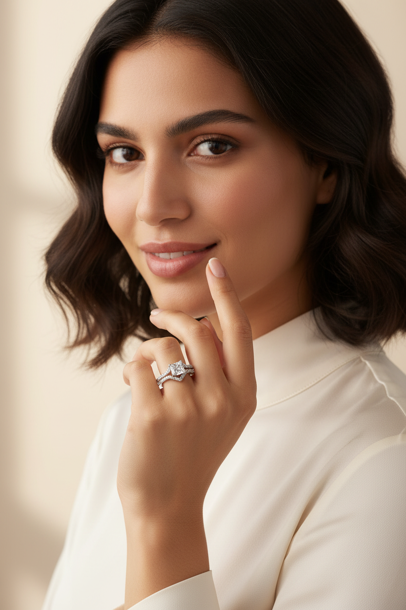 Princess Cut Moissanite Bridal Ring Set in 925 Silver