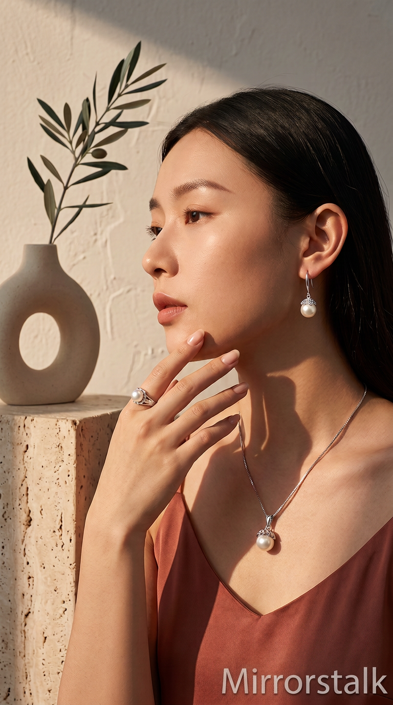Pearl Zircon Jewelry Set — Earrings, Pendant & Ring in S925 Silver